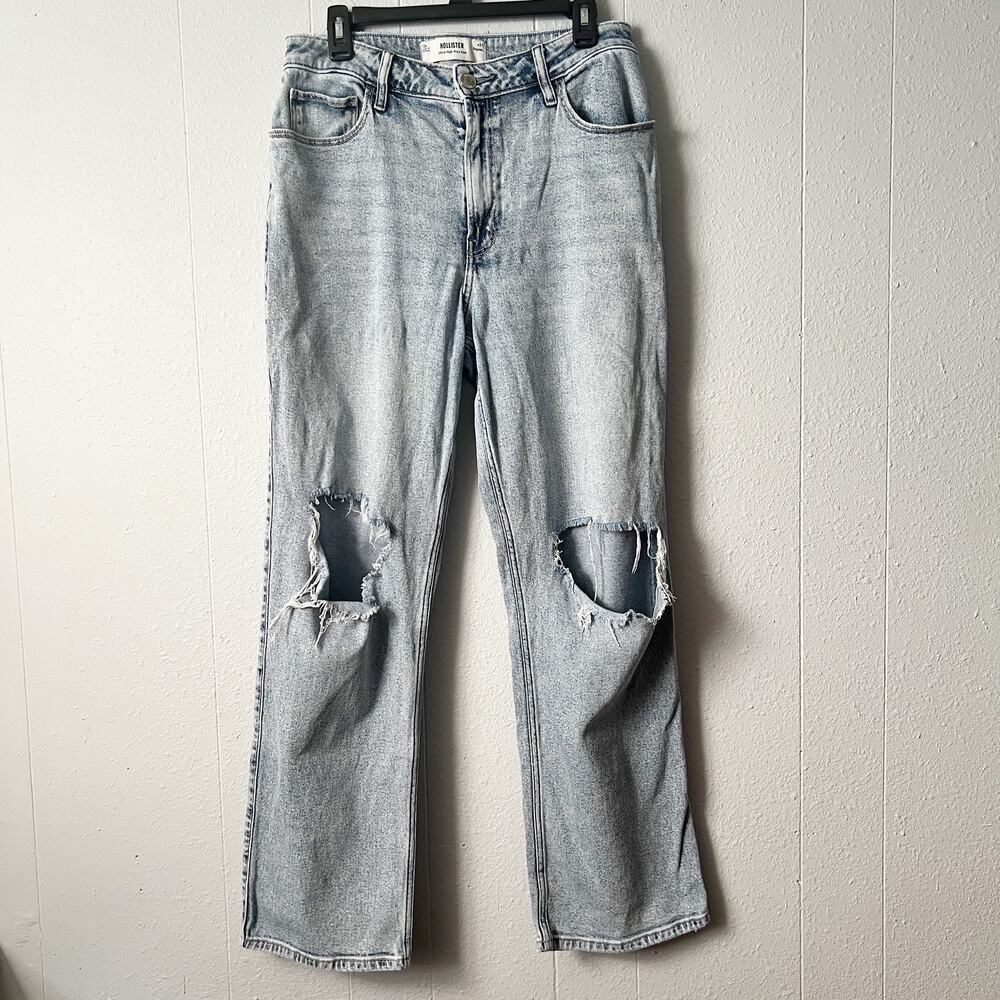 Hollister Ultra High-Rise Dad Distressed Womens Jeans 31 Light Wash Straight Leg